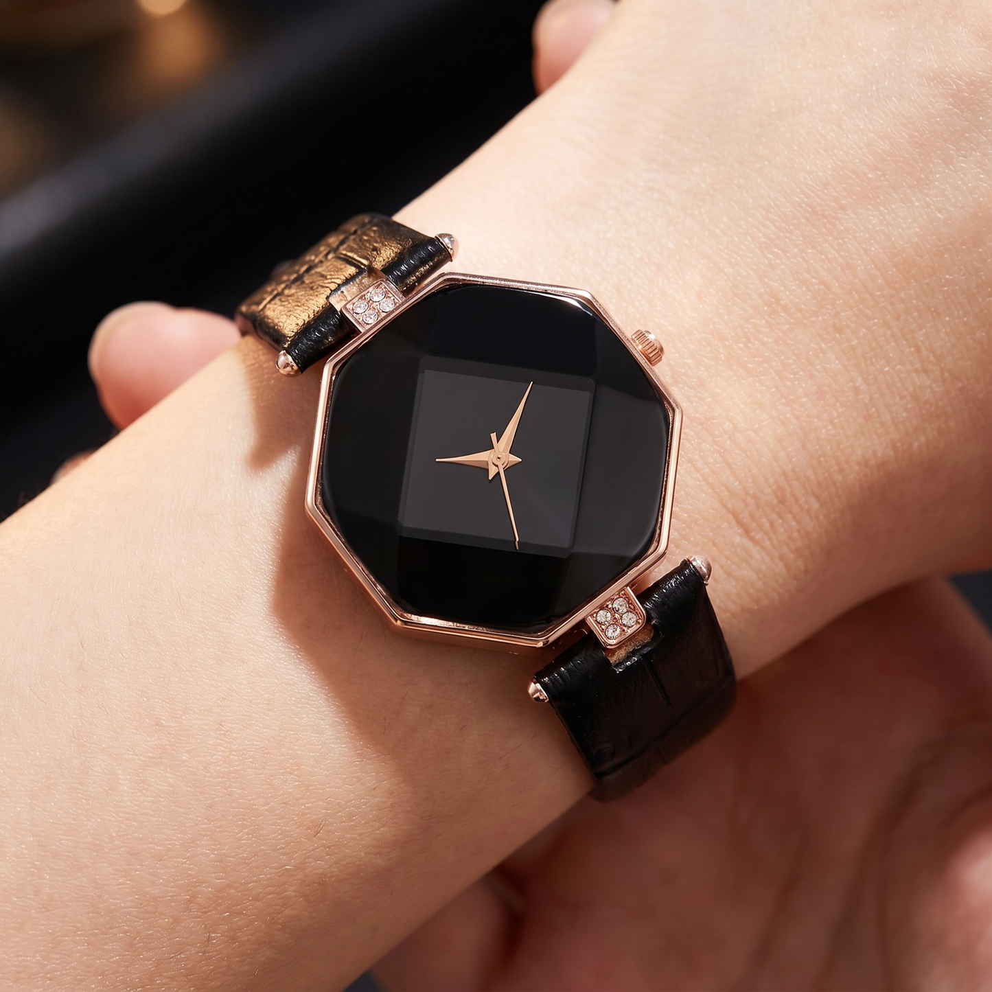 Sapphire Faceted Octagon Rose Gold Watch