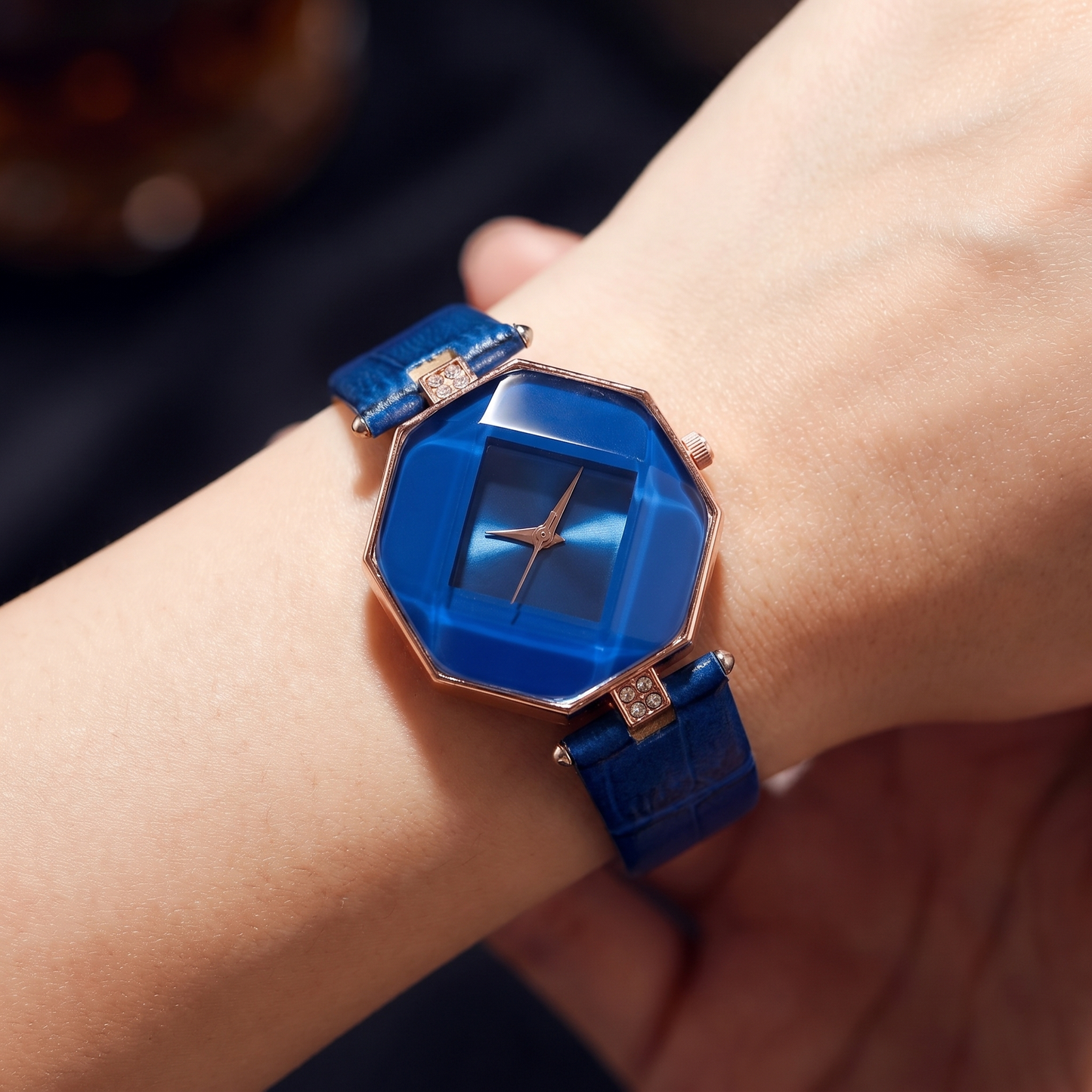 Sapphire Faceted Octagon Rose Gold Watch