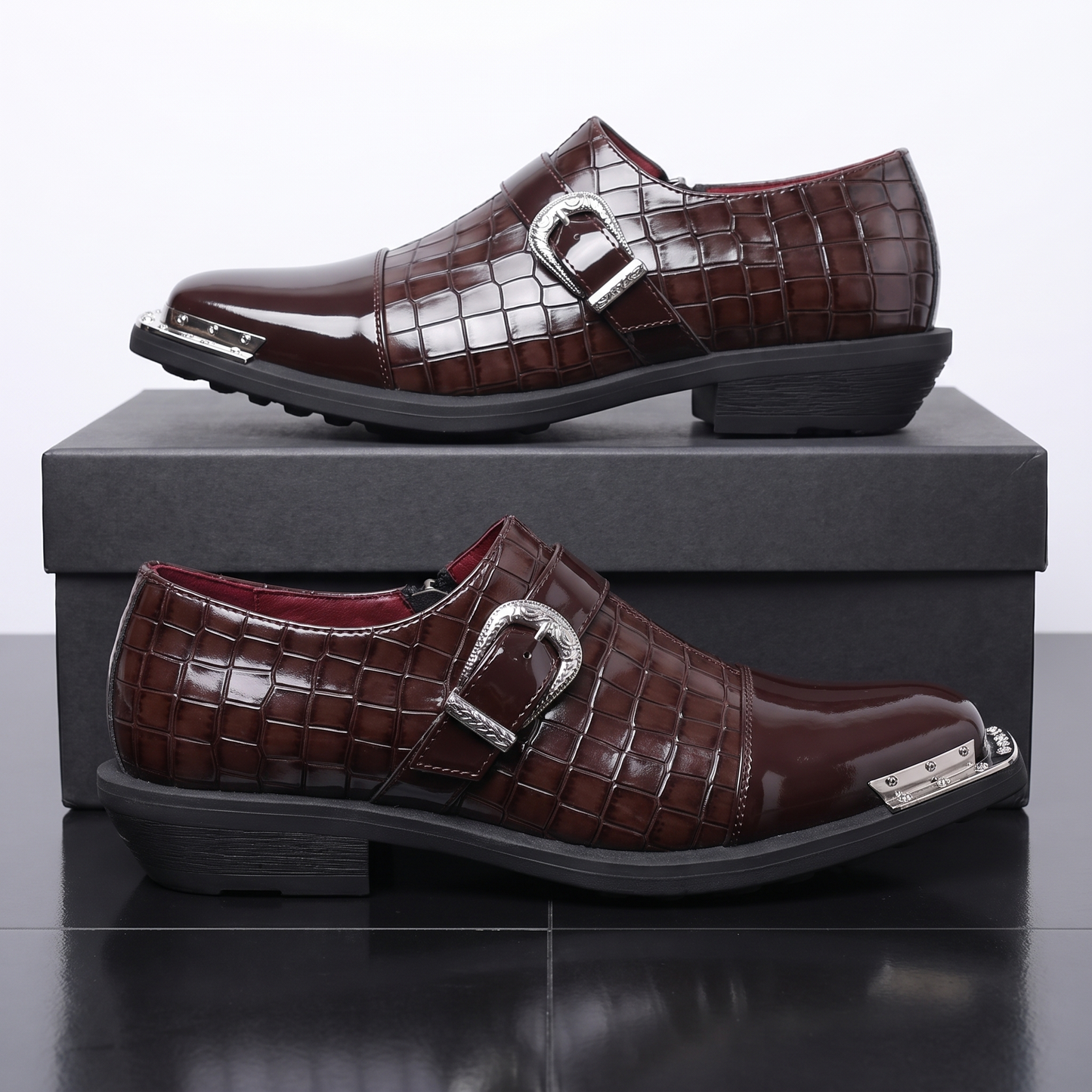 Draconis Croc-Embossed Monk Strap