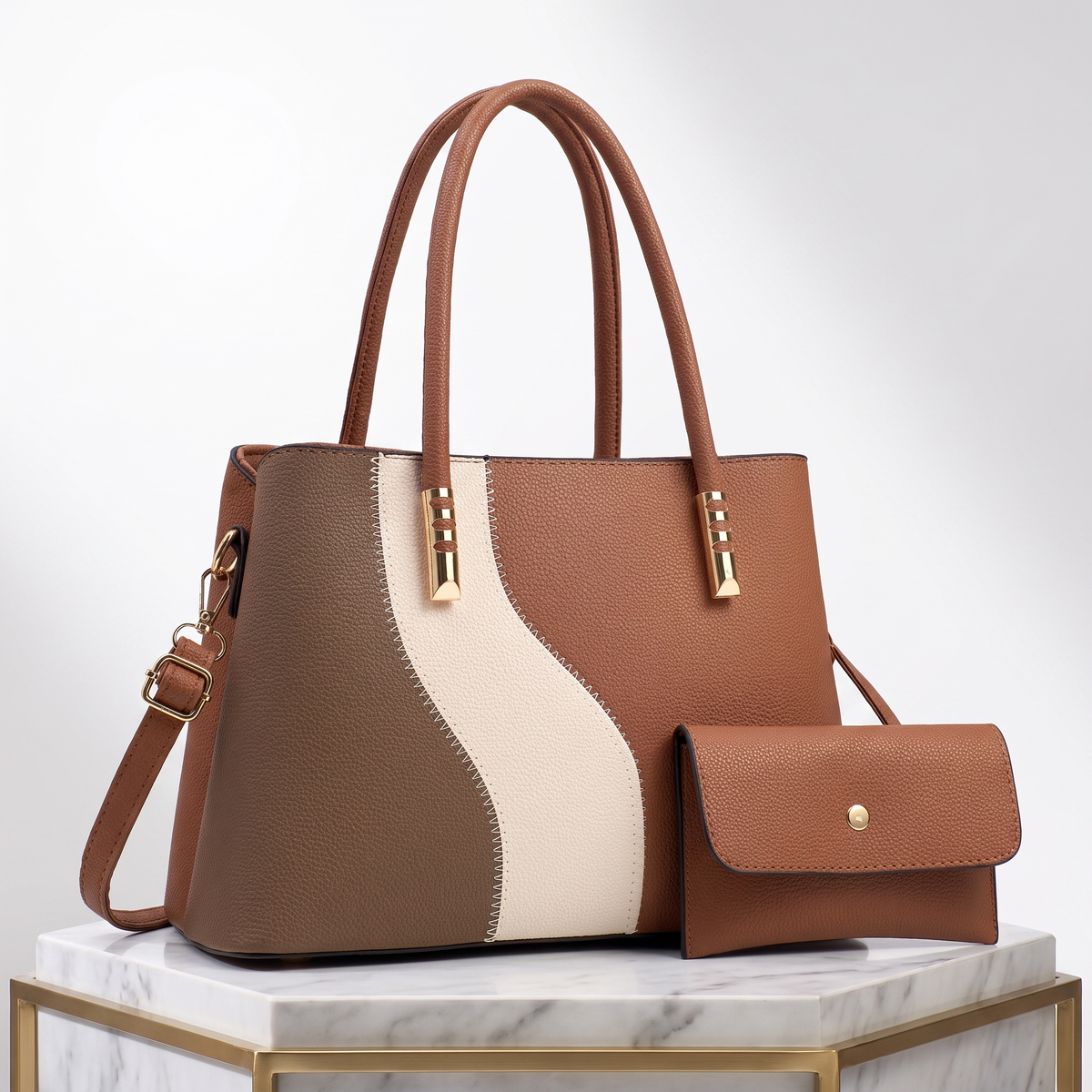 Isabeau Colorblock Tote & Pouch Set