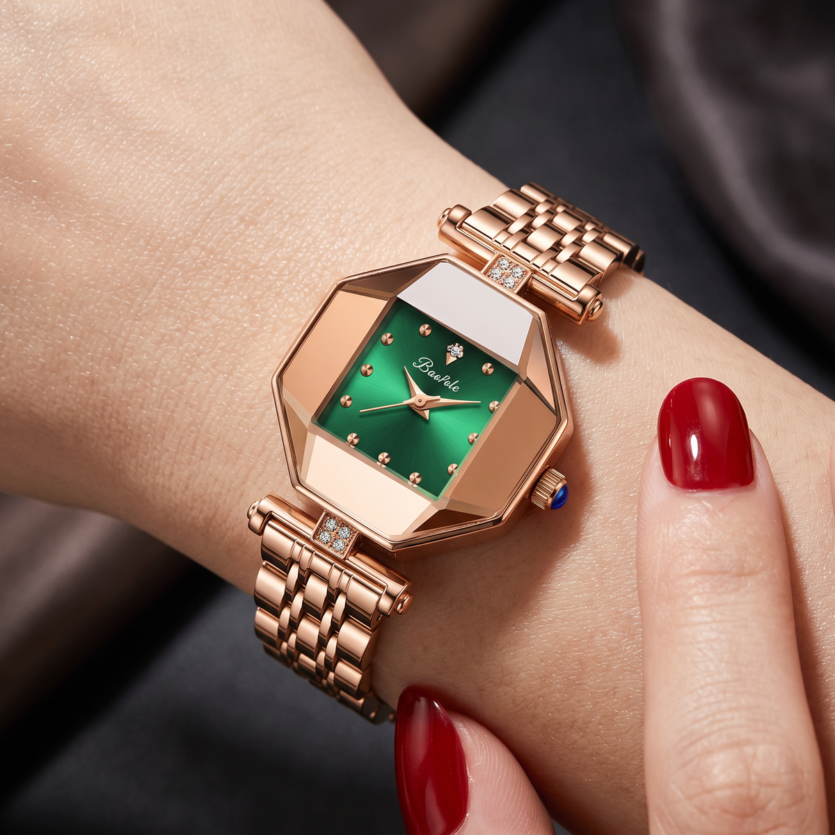 Scarlet Faceted Timepiece
