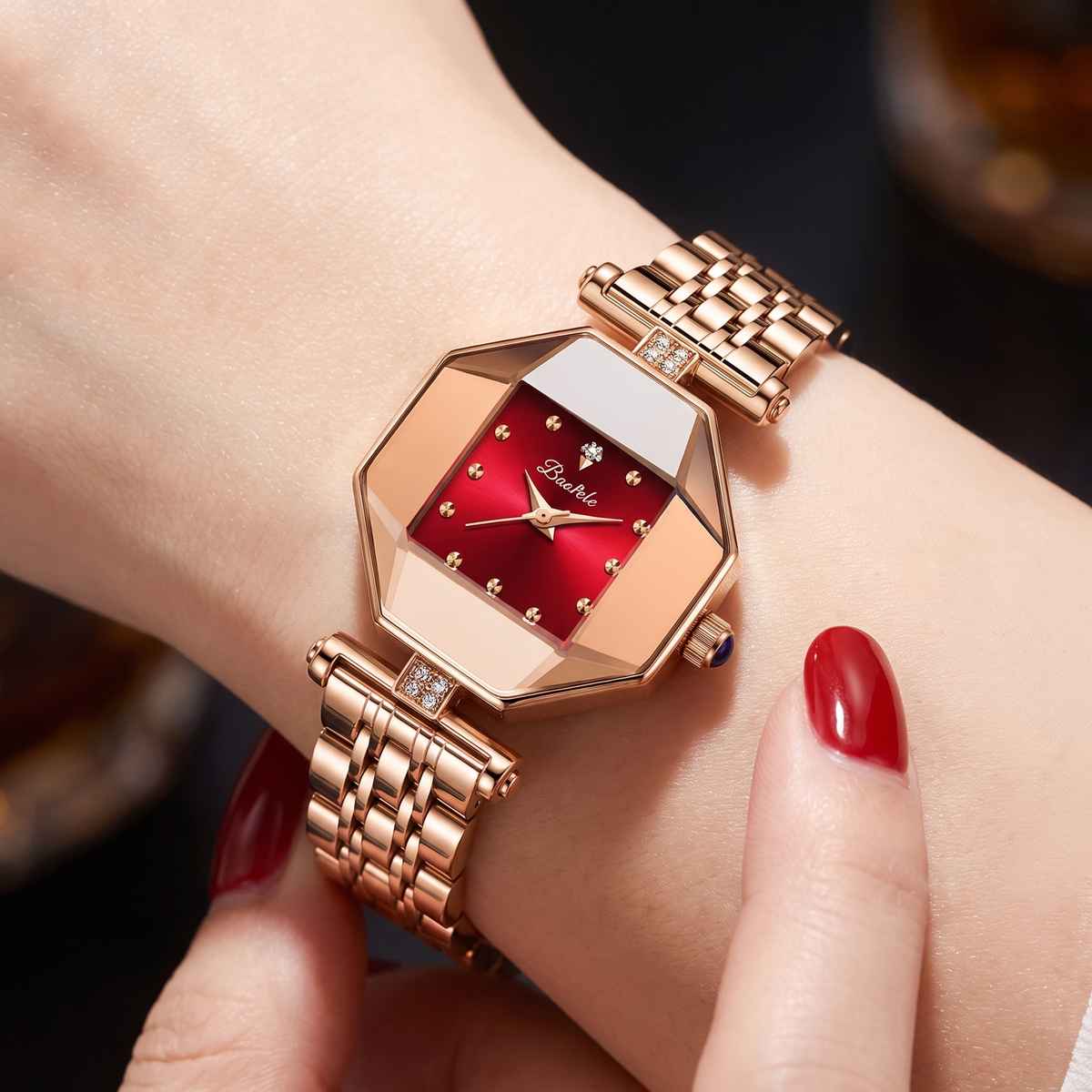 Scarlet Faceted Timepiece