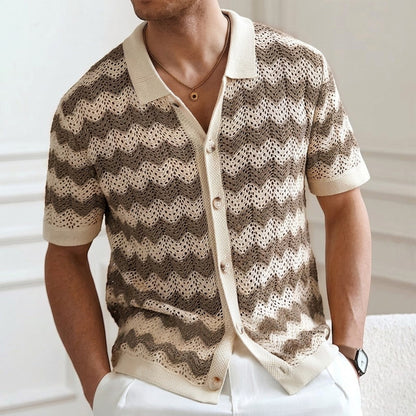 Open-Weave Chevron Knit Polo