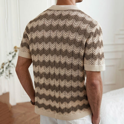 Open-Weave Chevron Knit Polo