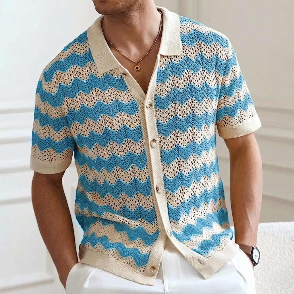Open-Weave Chevron Knit Polo