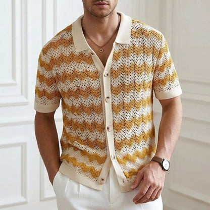 Open-Weave Chevron Knit Polo