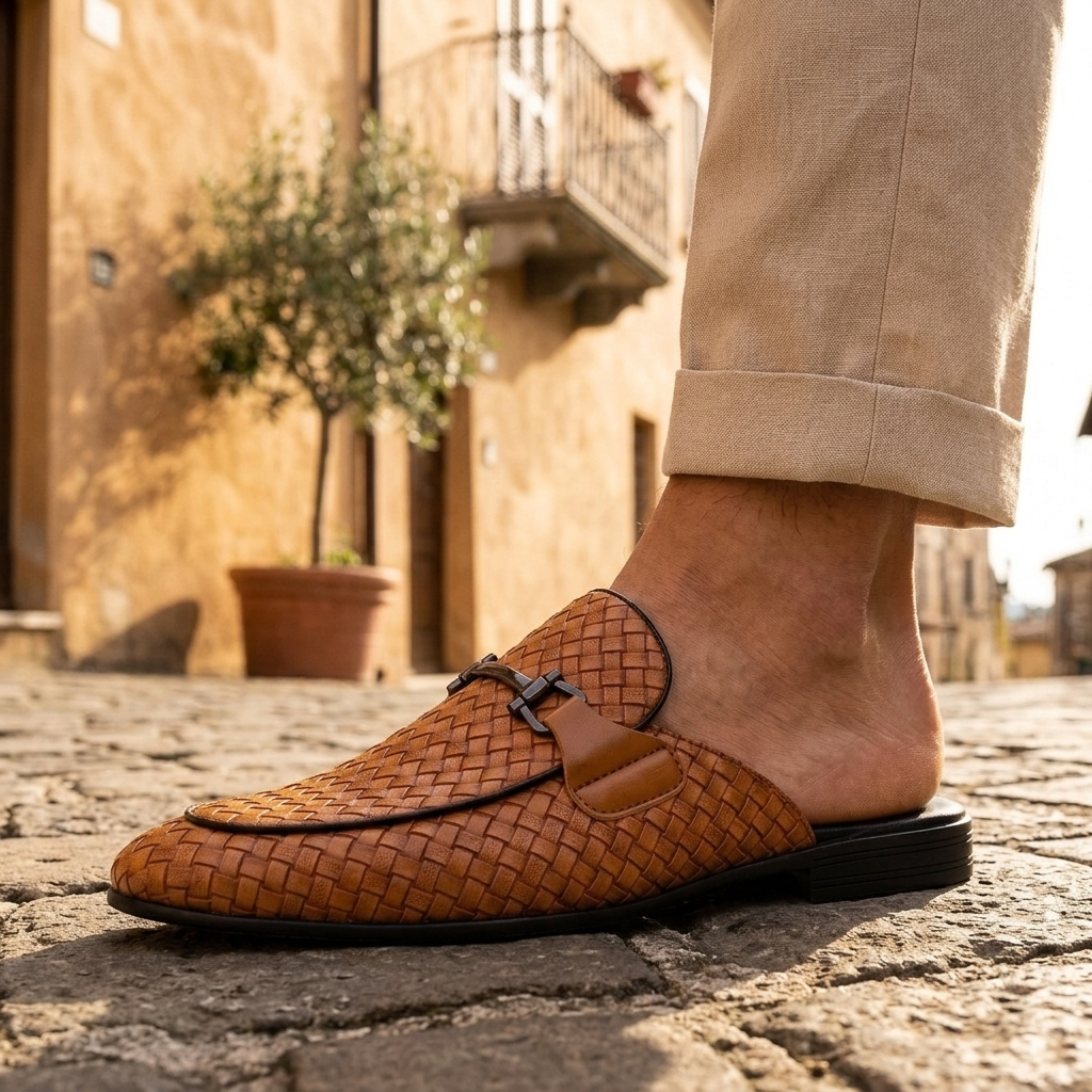 Marchetti Woven Backless Loafers