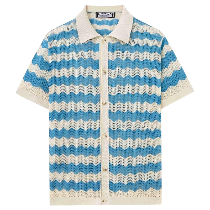 Open-Weave Chevron Knit Polo
