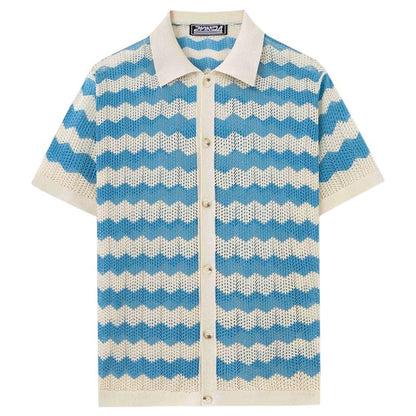 Open-Weave Chevron Knit Polo