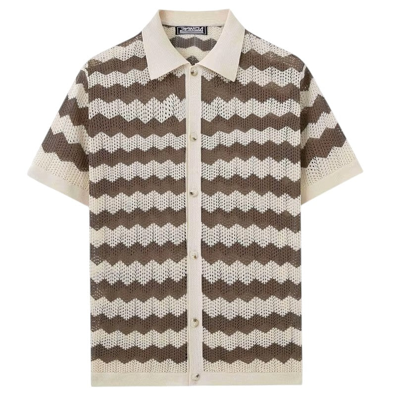 Open-Weave Chevron Knit Polo