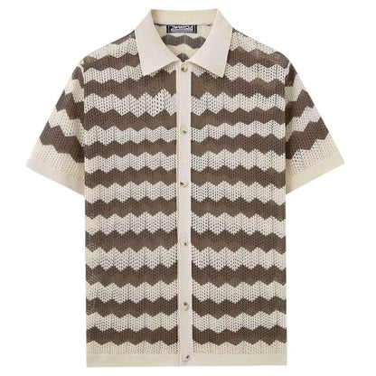 Open-Weave Chevron Knit Polo