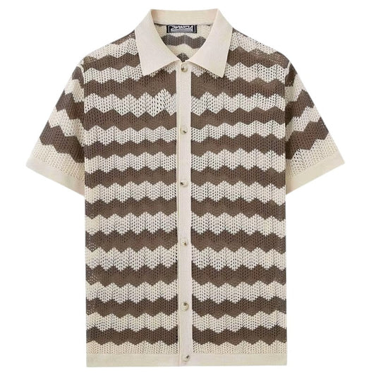 Open-Weave Chevron Knit Polo
