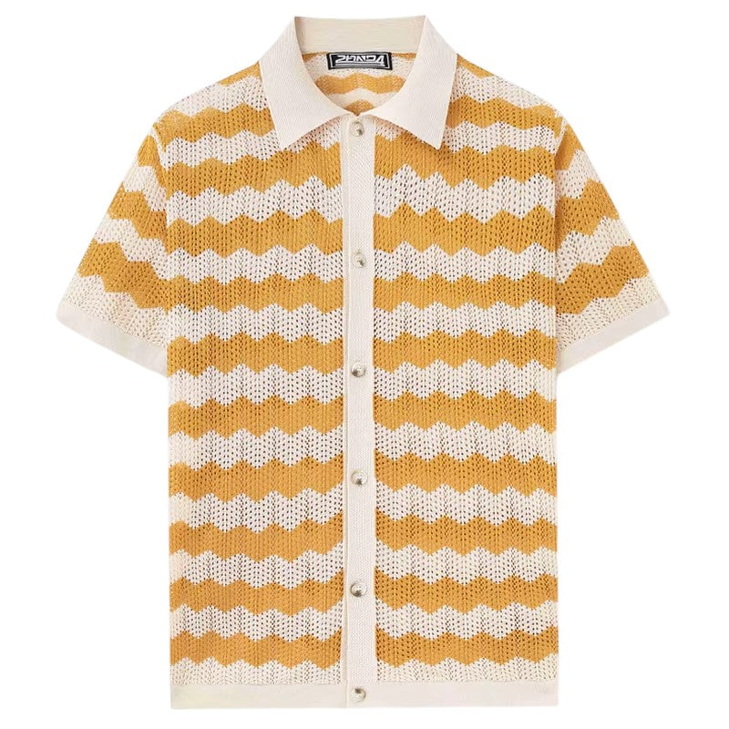 Open-Weave Chevron Knit Polo