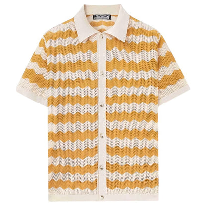 Open-Weave Chevron Knit Polo