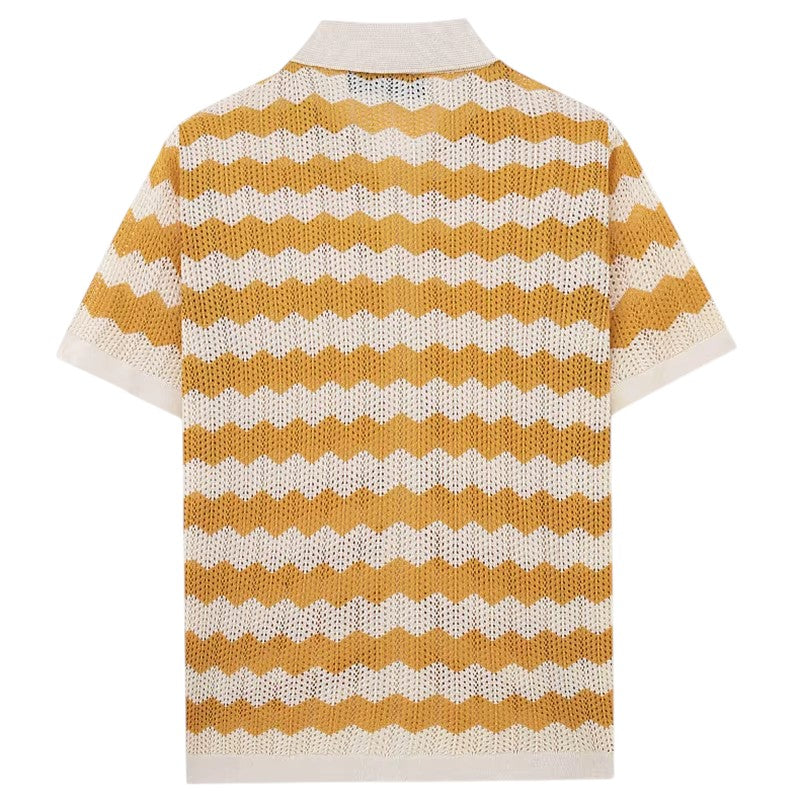 Open-Weave Chevron Knit Polo