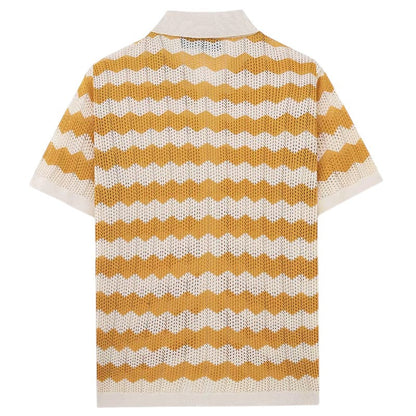 Open-Weave Chevron Knit Polo