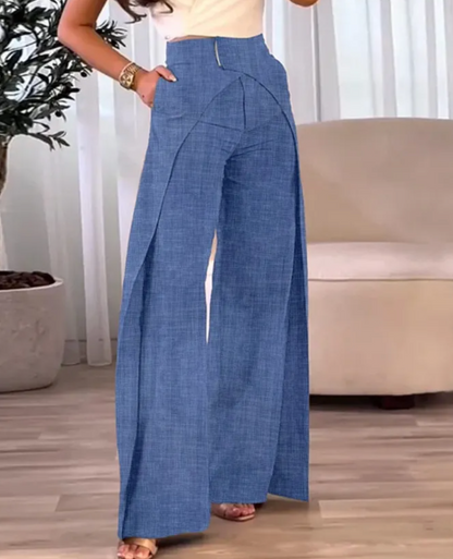 Plissé High-Waist Palazzo Trousers