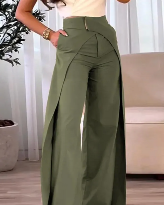 Plissé High-Waist Palazzo Trousers