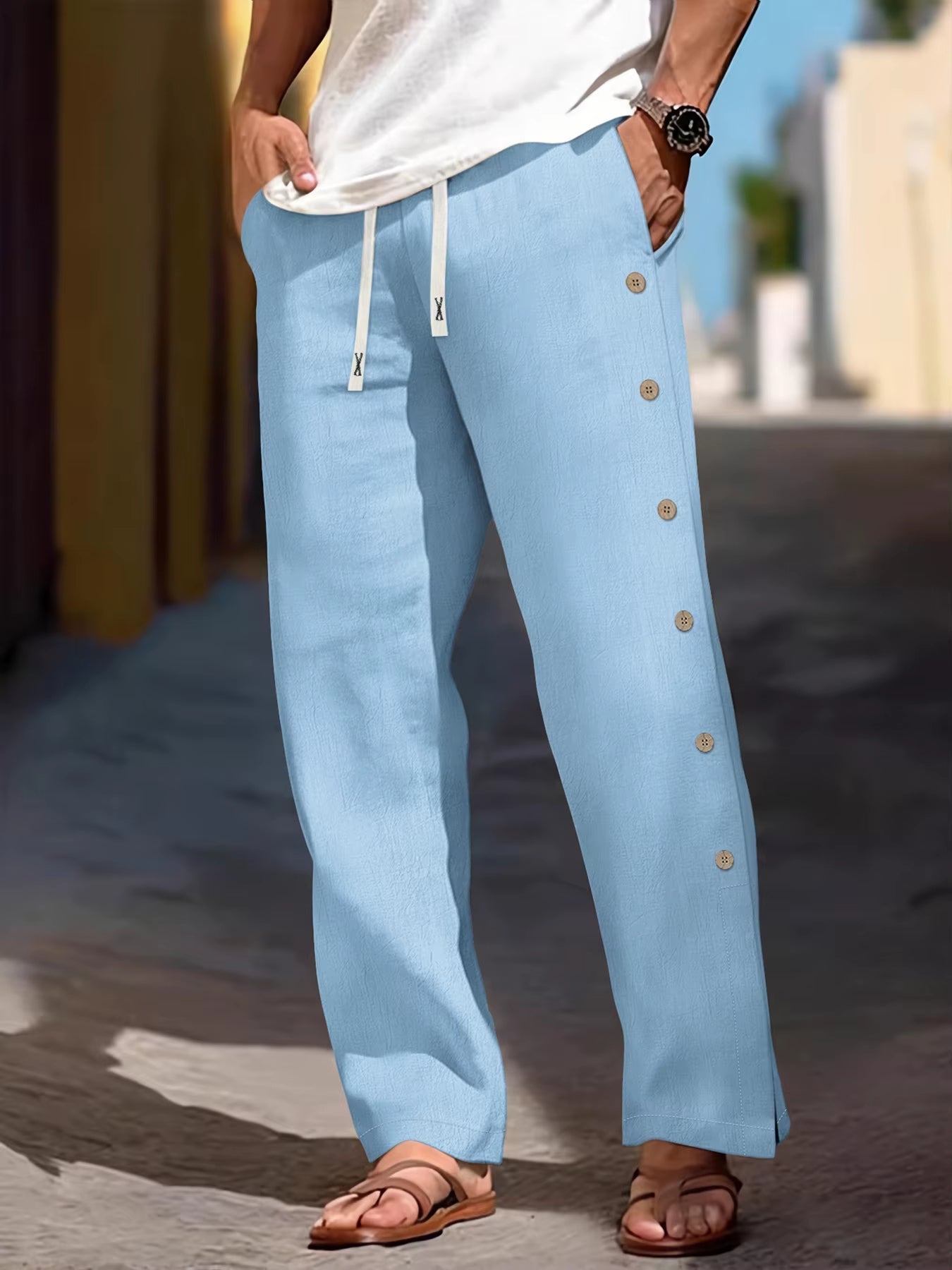Side-Button Linen Trouser