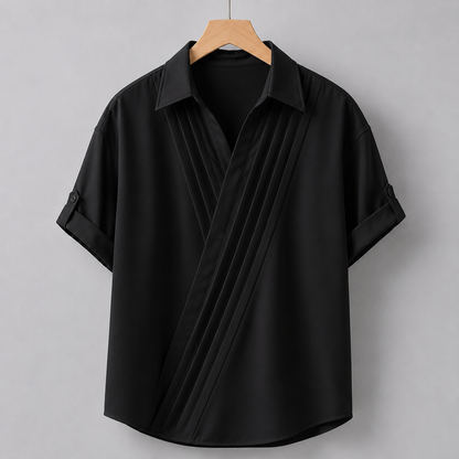 Diagonal Pleat Open-Collar Shirt