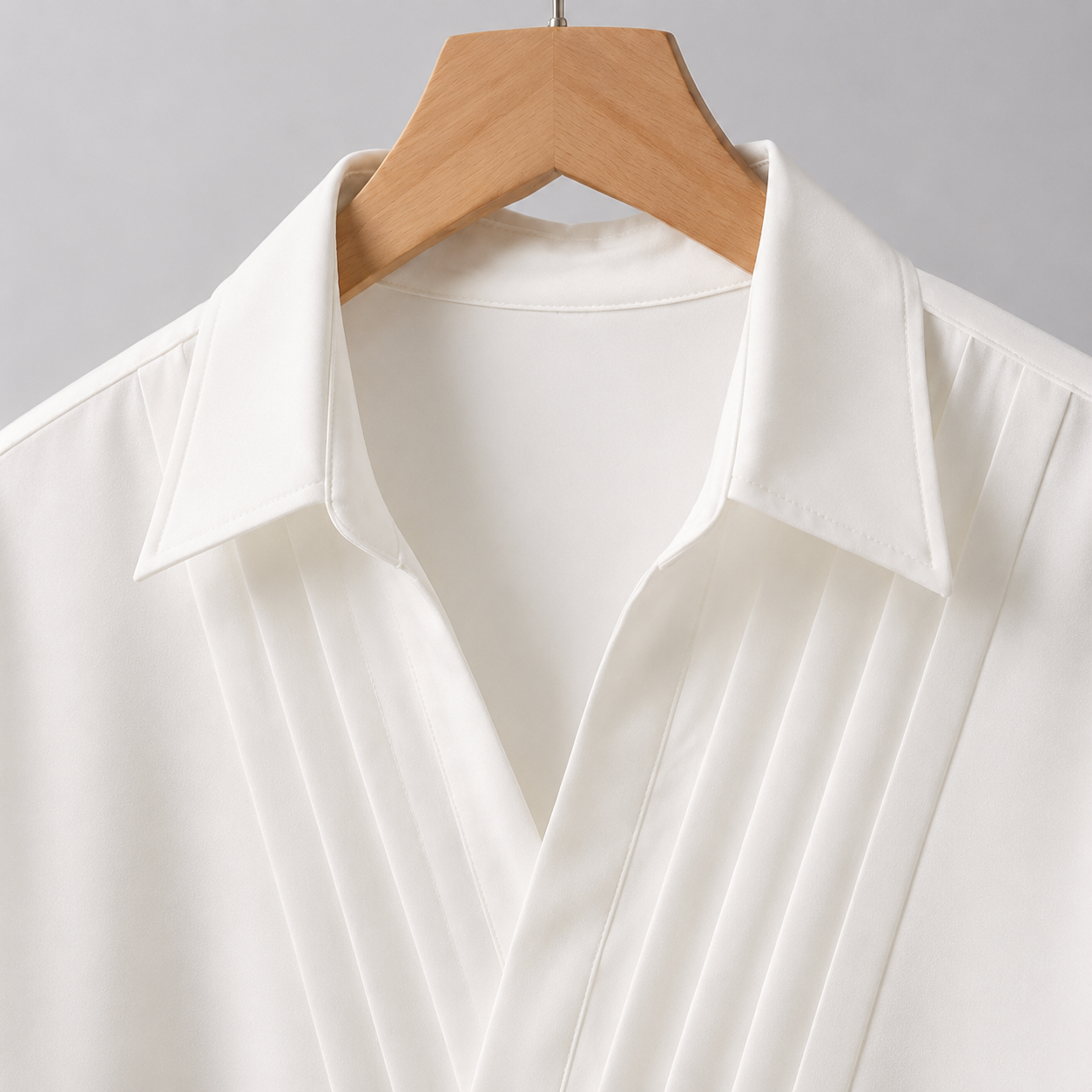 Diagonal Pleat Open-Collar Shirt