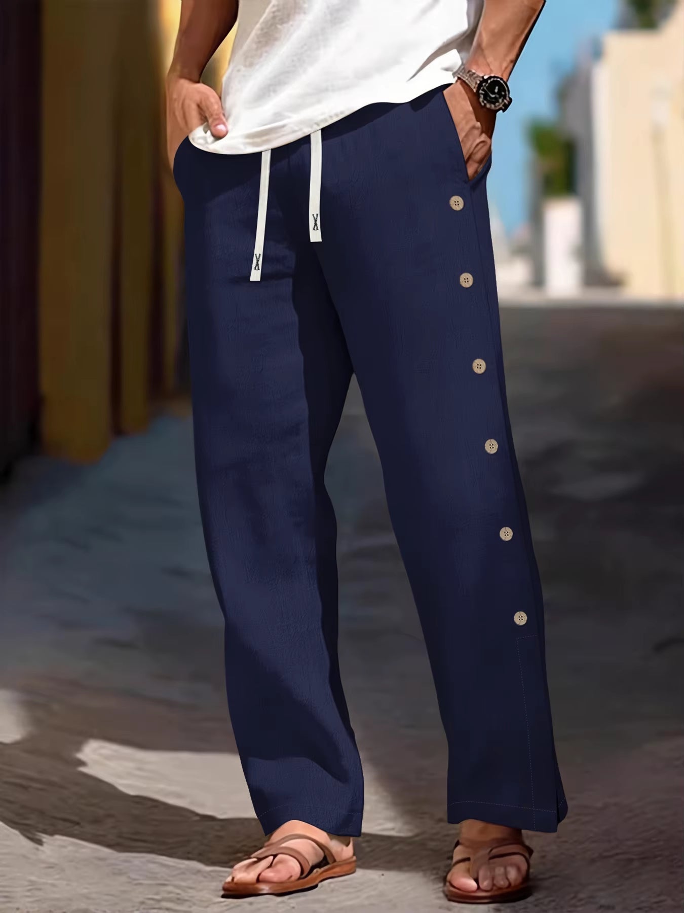 Side-Button Linen Trouser