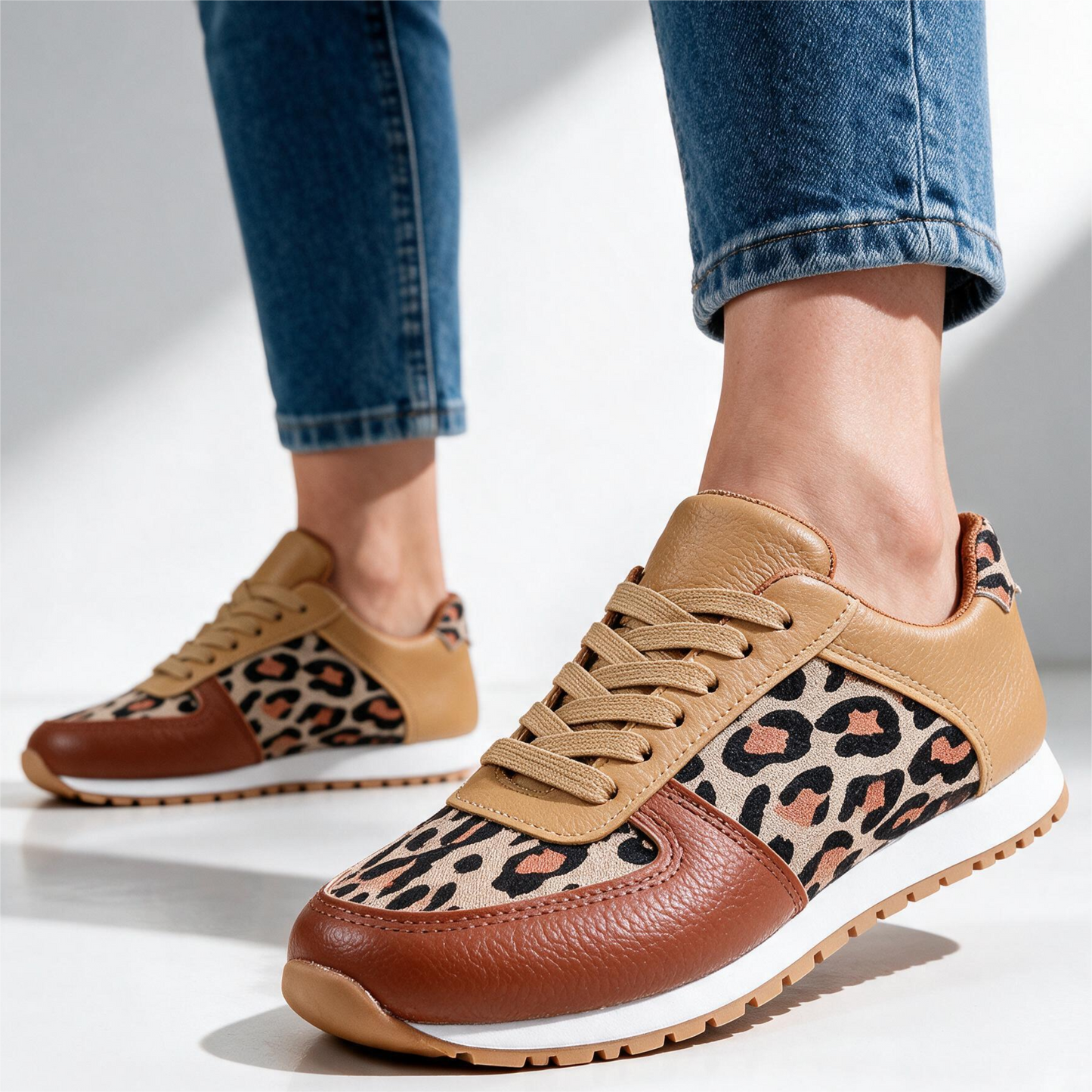 Solene Leopard-Panel Trainers