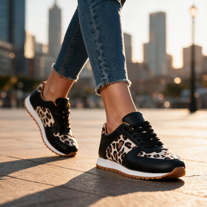 Solene Leopard-Panel Trainers