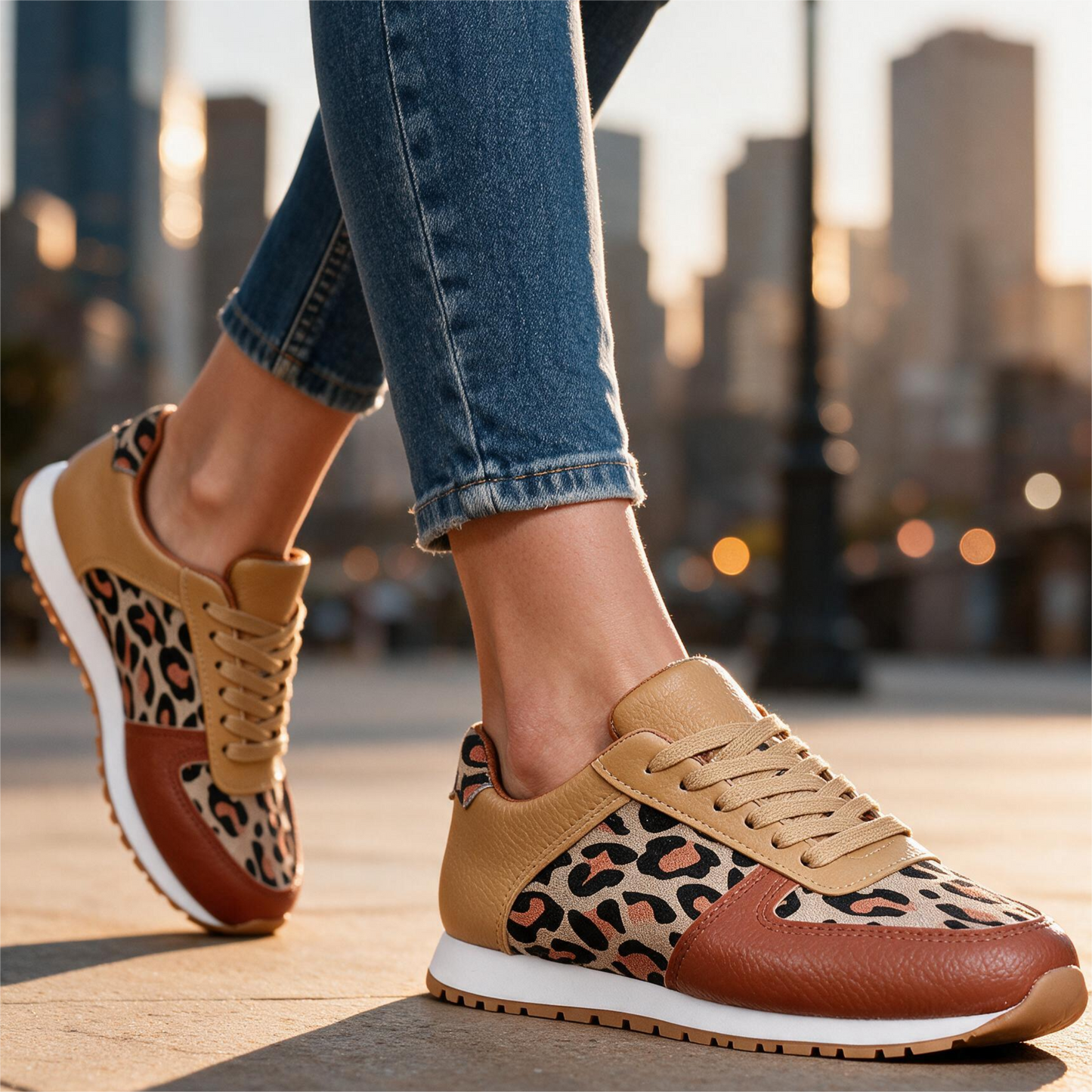 Solene Leopard-Panel Trainers
