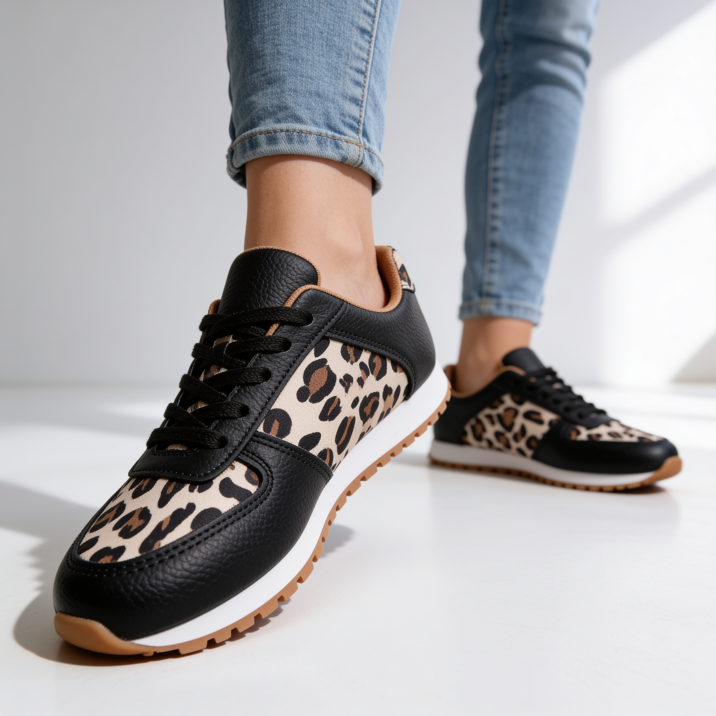 Solene Leopard-Panel Trainers