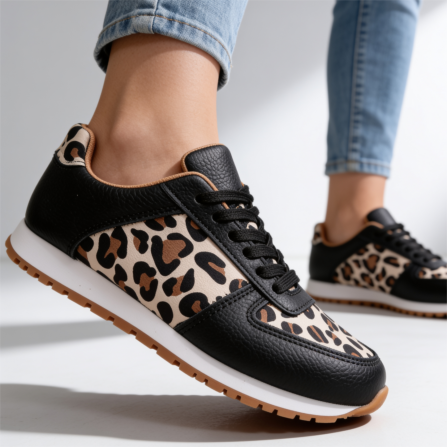 Solene Leopard-Panel Trainers