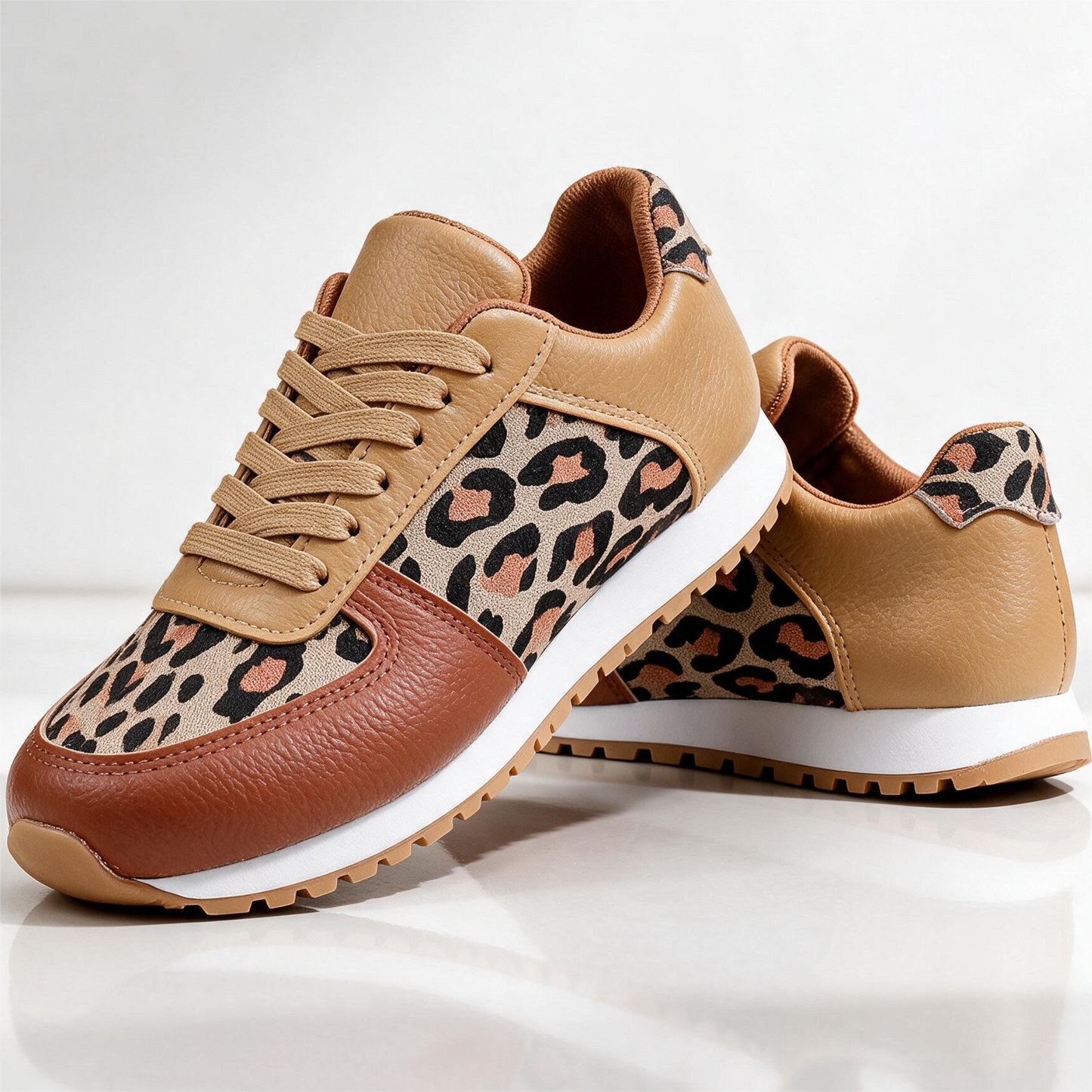 Solene Leopard-Panel Trainers