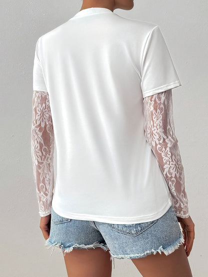Velours Lace-Sleeve Top