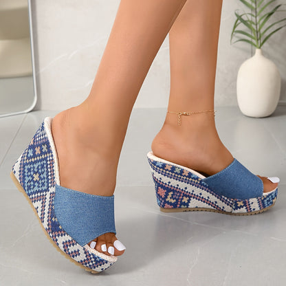 Santorini Folk-Weave Wedge Mule