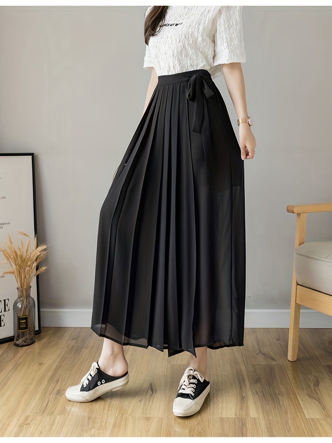 Pleated Wrap Midi Skirt