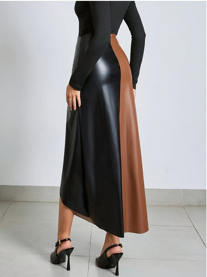 Contour Colorblock Leather Skirt