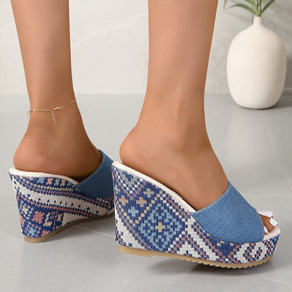Santorini Folk-Weave Wedge Mule