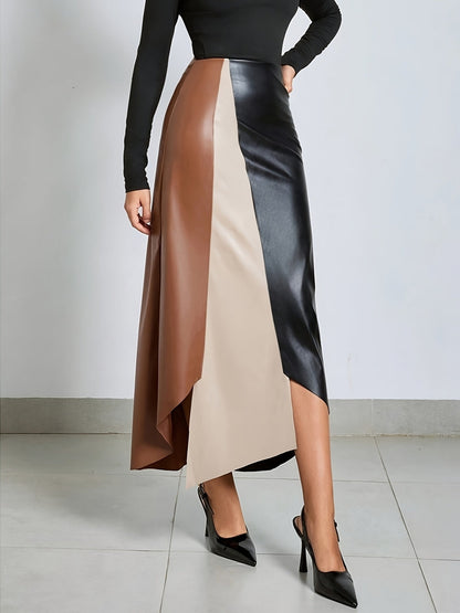 Contour Colorblock Leather Skirt