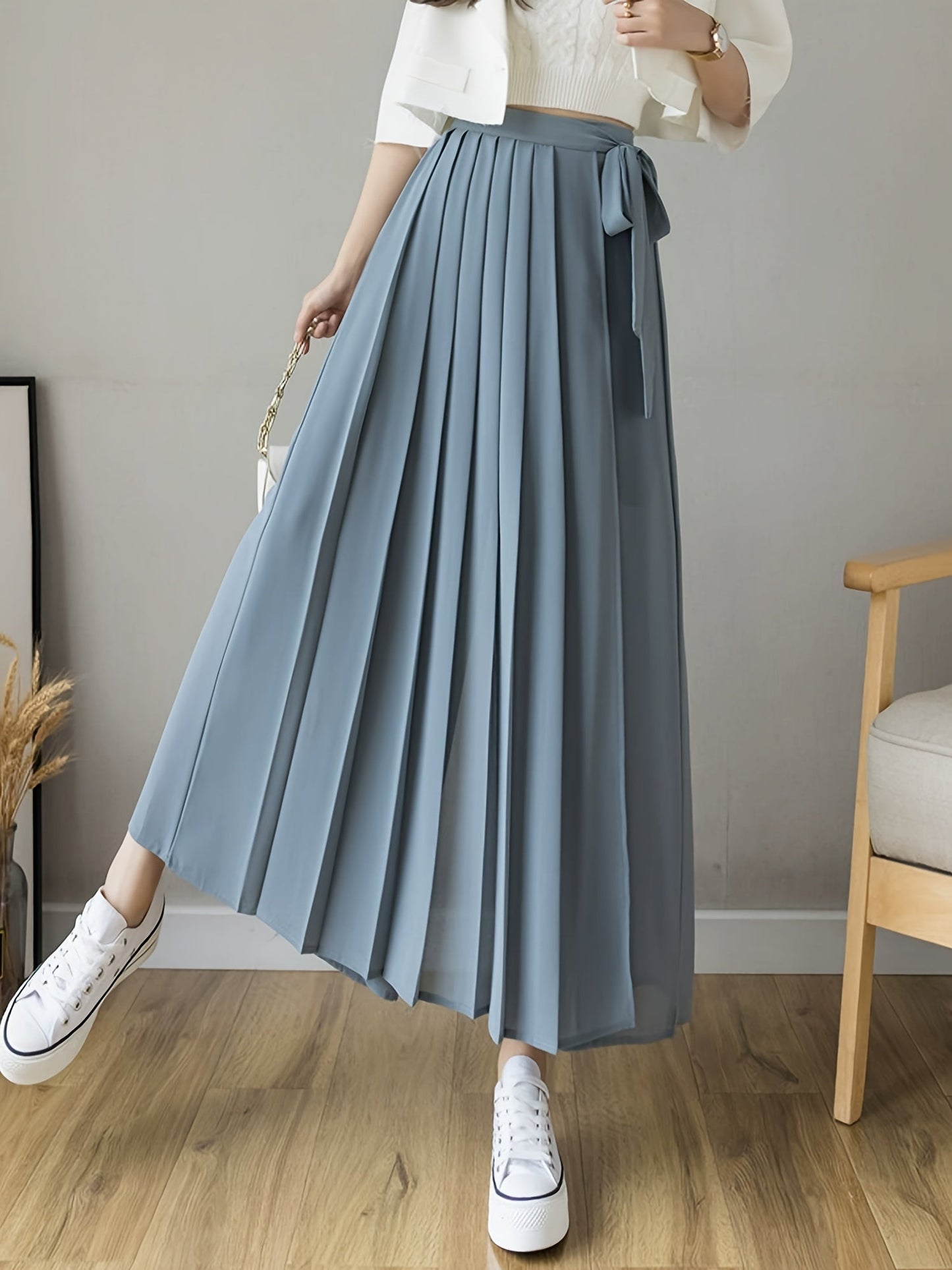 Pleated Wrap Midi Skirt