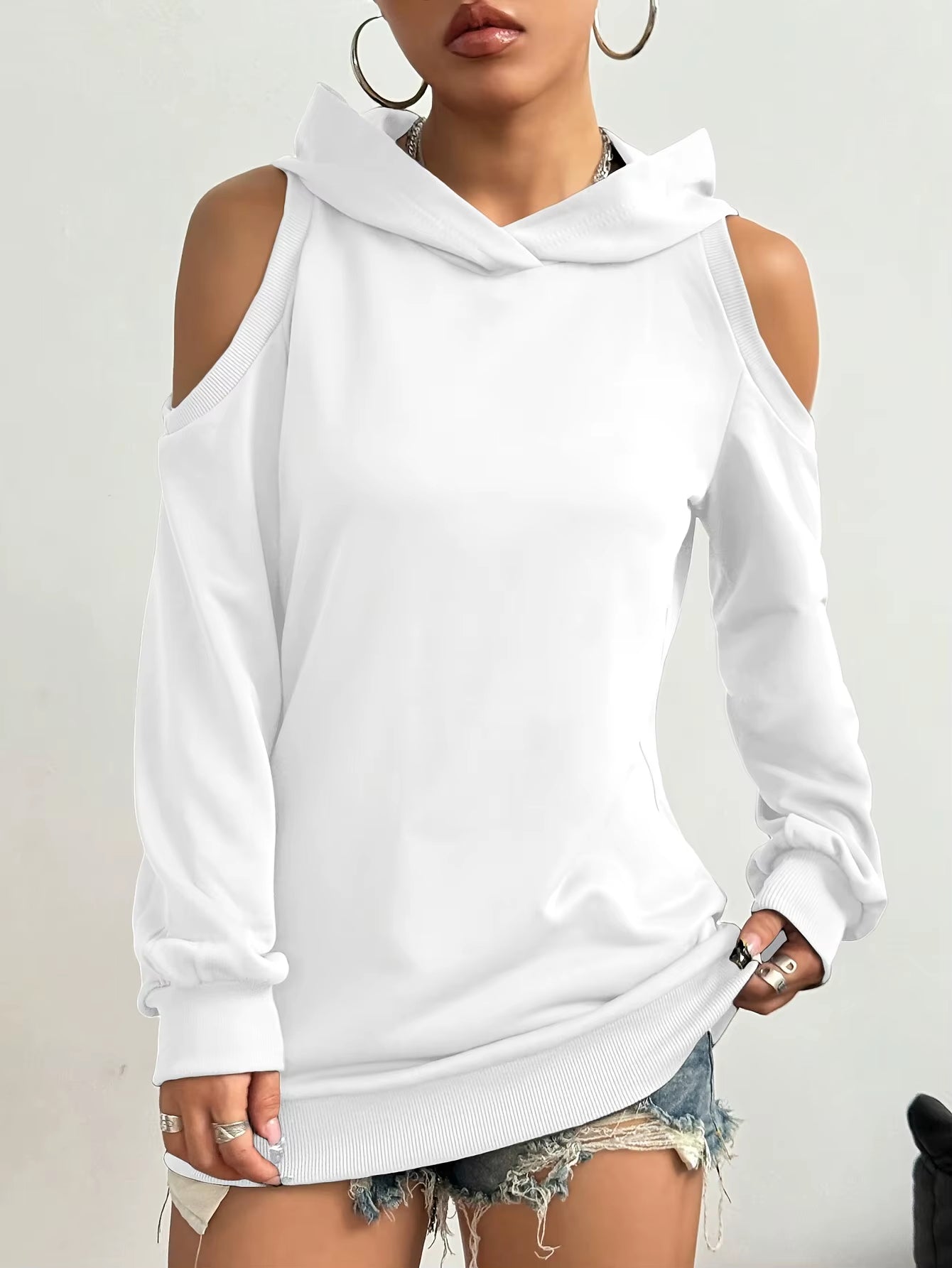 Cold-Shoulder Hooded Sweatshirt