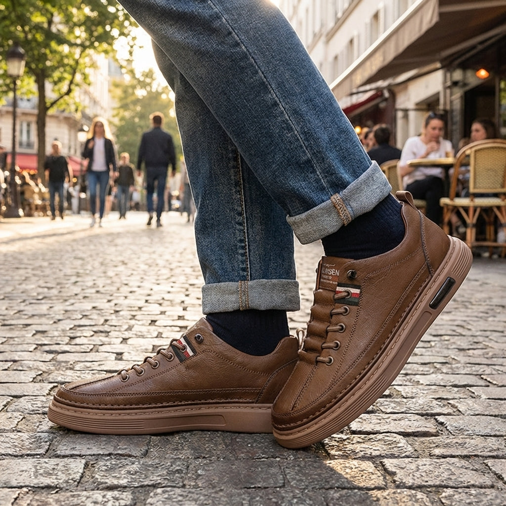 Tumbled Leather Stripe-Tab Sneakers