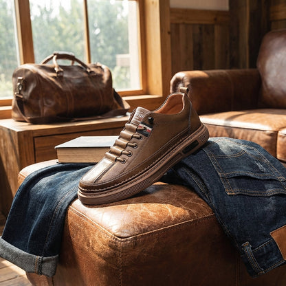 Tumbled Leather Stripe-Tab Sneakers
