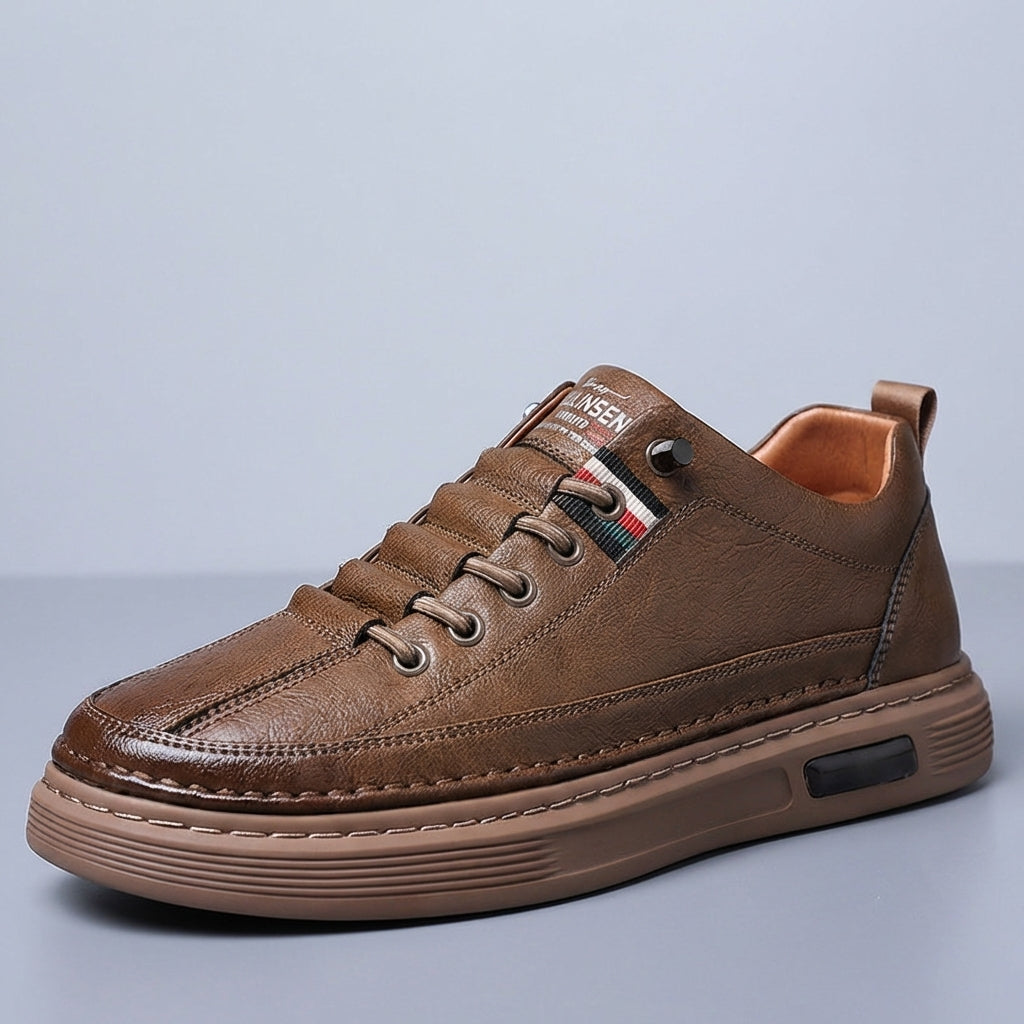 Tumbled Leather Stripe-Tab Sneakers