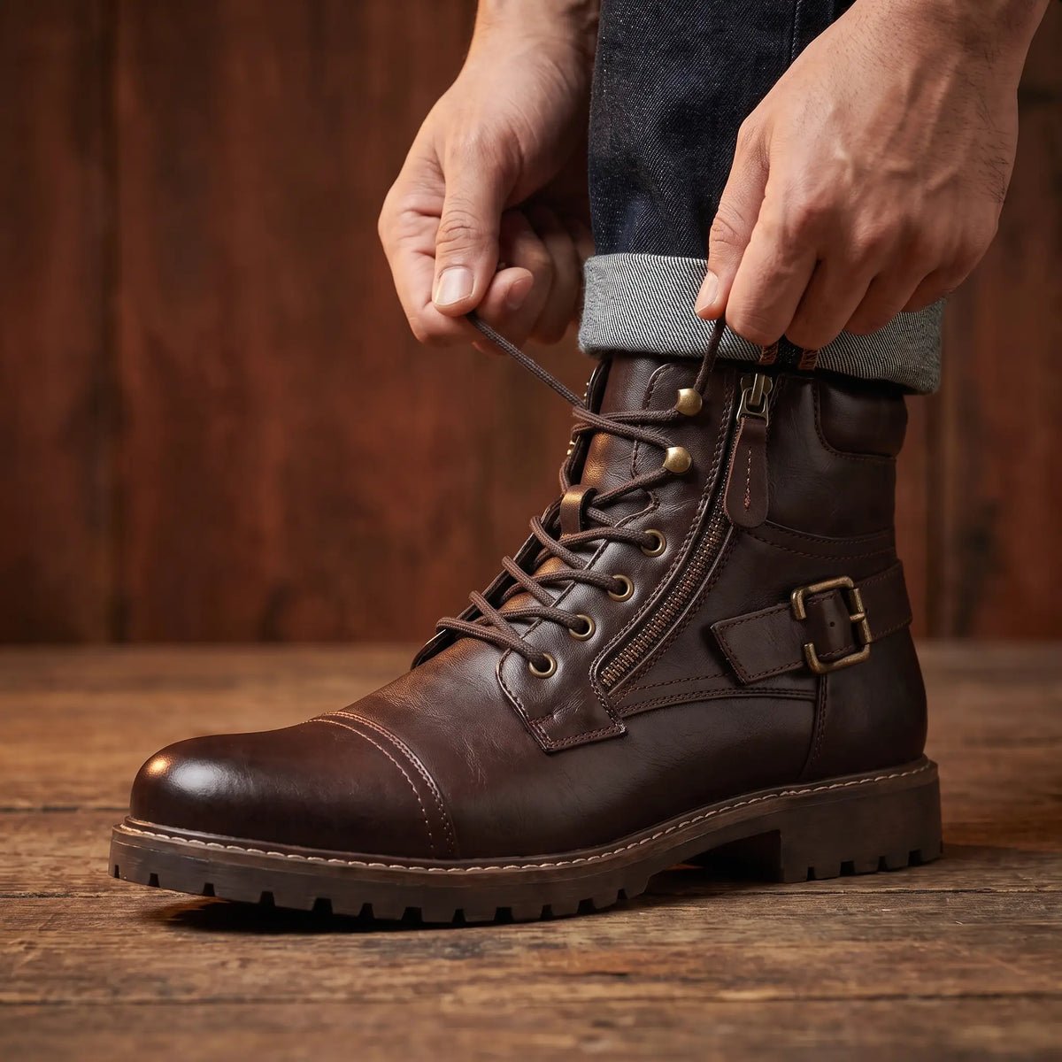 Harrington Buckle-Strap Cap-Toe Boots