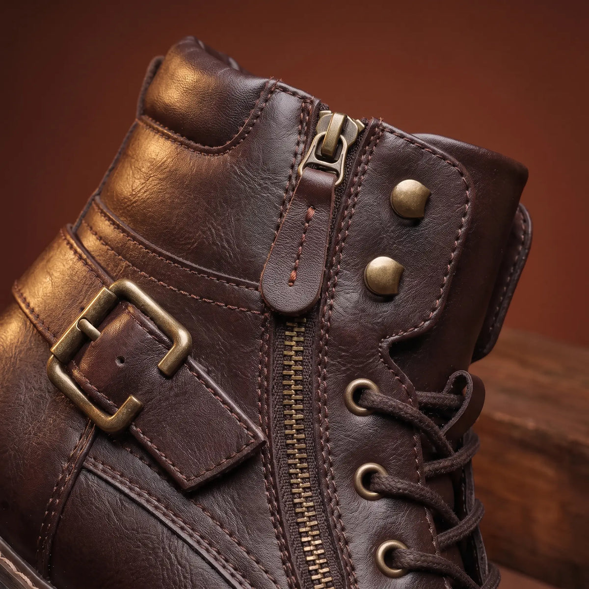 Harrington Buckle-Strap Cap-Toe Boots
